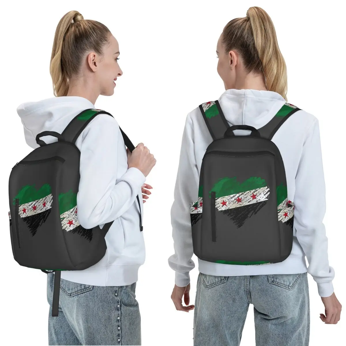 Scribble I Love Syria Independence Flag Backpack Daypack Large Capacity Children BookBag School Bag Shoulder Bags for Men Women