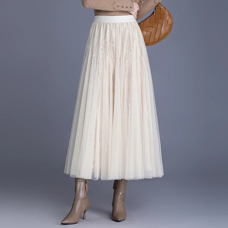 

Velvet Me Slim Fit High Waist Skirt for Women Autumn Winter New Sle Romantic Sle with iny Teads And A-Line Long Skirt