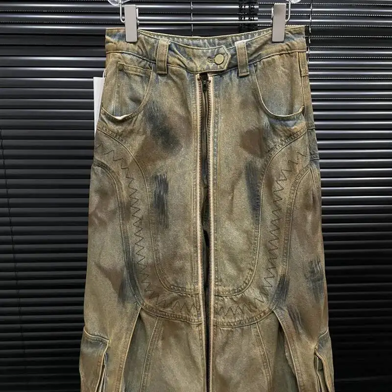 ANJY Herfst Nieuwe Vrouwen Trendy Jeans Twee Manieren Van Dragen Culottes Verontruste Denim Rok Rits Ontwerp Punk Streetwear Broek A9601