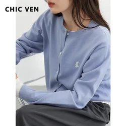 CHIC VEN Women Cardigan Casual O-neck Solid Rabbit Embroidery Knitted Sweaters Multi Color Female Jumpers Spring Autumn New 2025