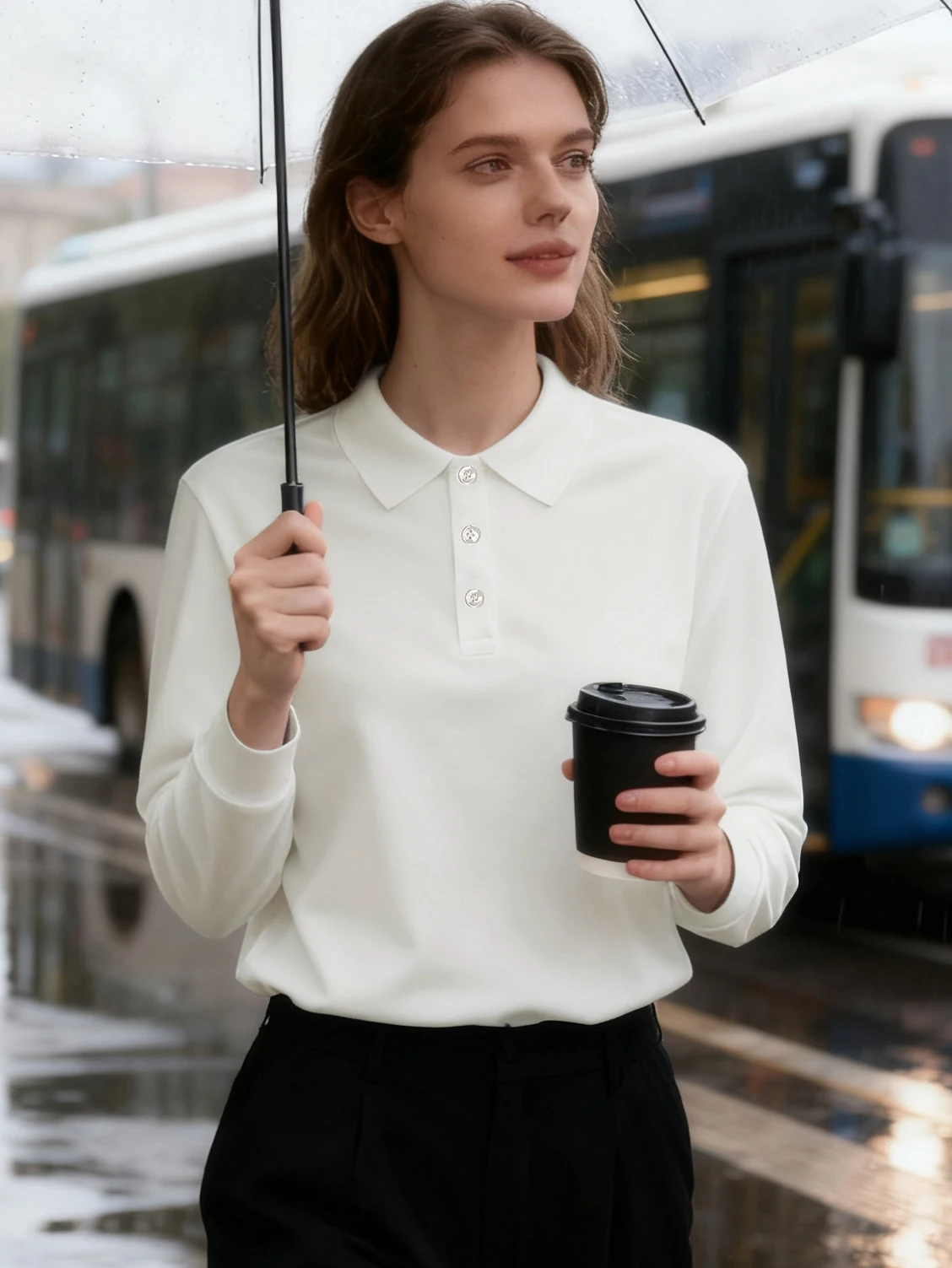 Damen-Herbst-Oberteile, einfarbig, lässig, vielseitig, Poloshirts, Business-Gruppenmode, langärmelig, Golf, schlichtes T-Shirt, Knopfleiste, Alltagskleidung – Detail 9