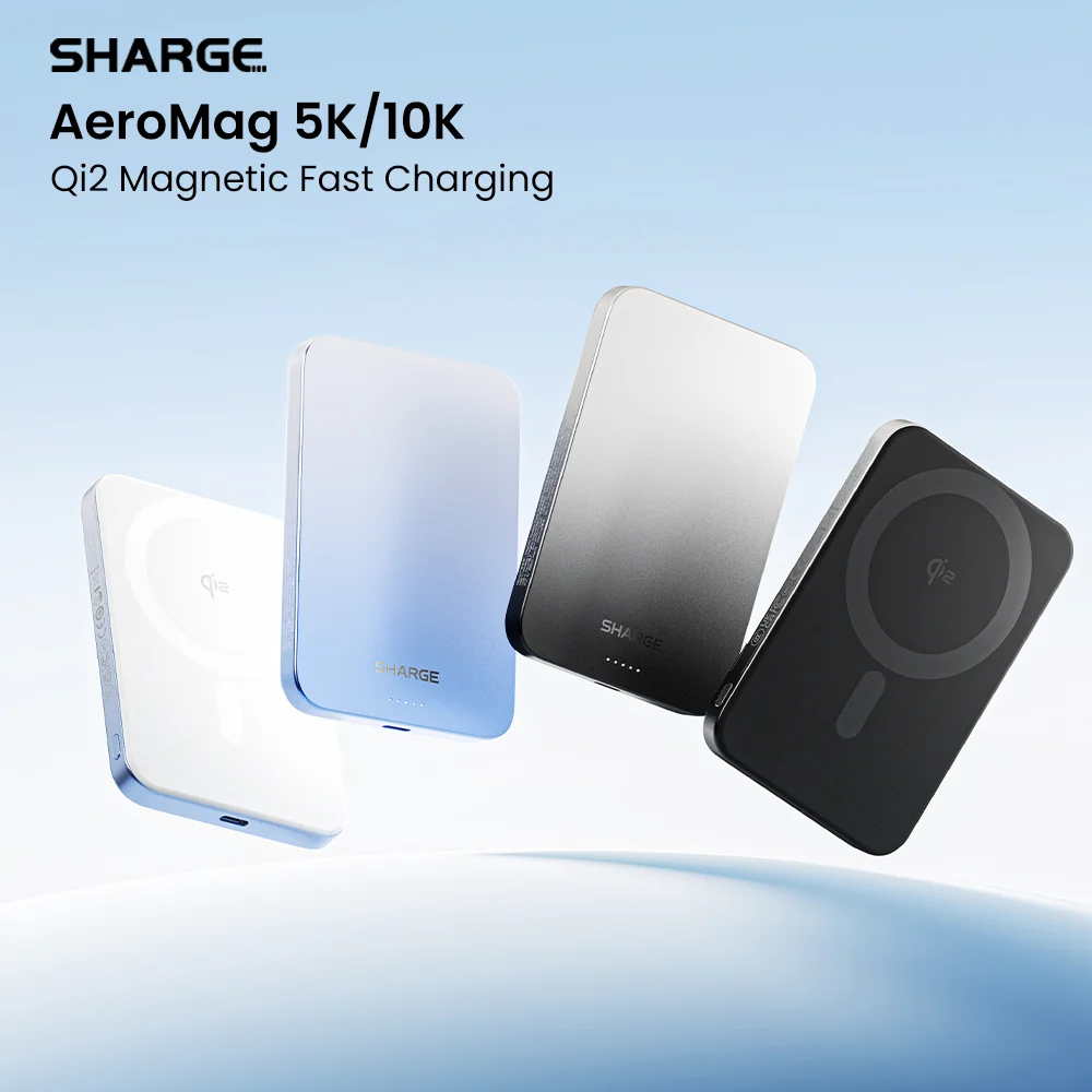 SHARGE AeroMag Magsafe Power Bank Slim 5000mAh Magnetic Portable Charger Qi2 Fast Charging Battery Pack for iPhone 17 Pro/16