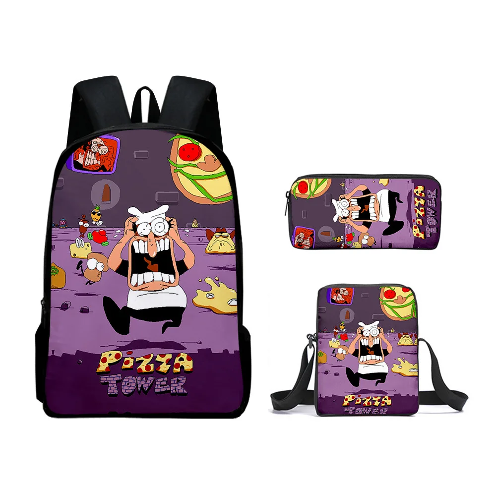 3pcs/set Pizza Tower Pepperman Backapck Crossbody Bag Pen Case Boys Girls Primary Middle School Students Schoolbag Backpacks