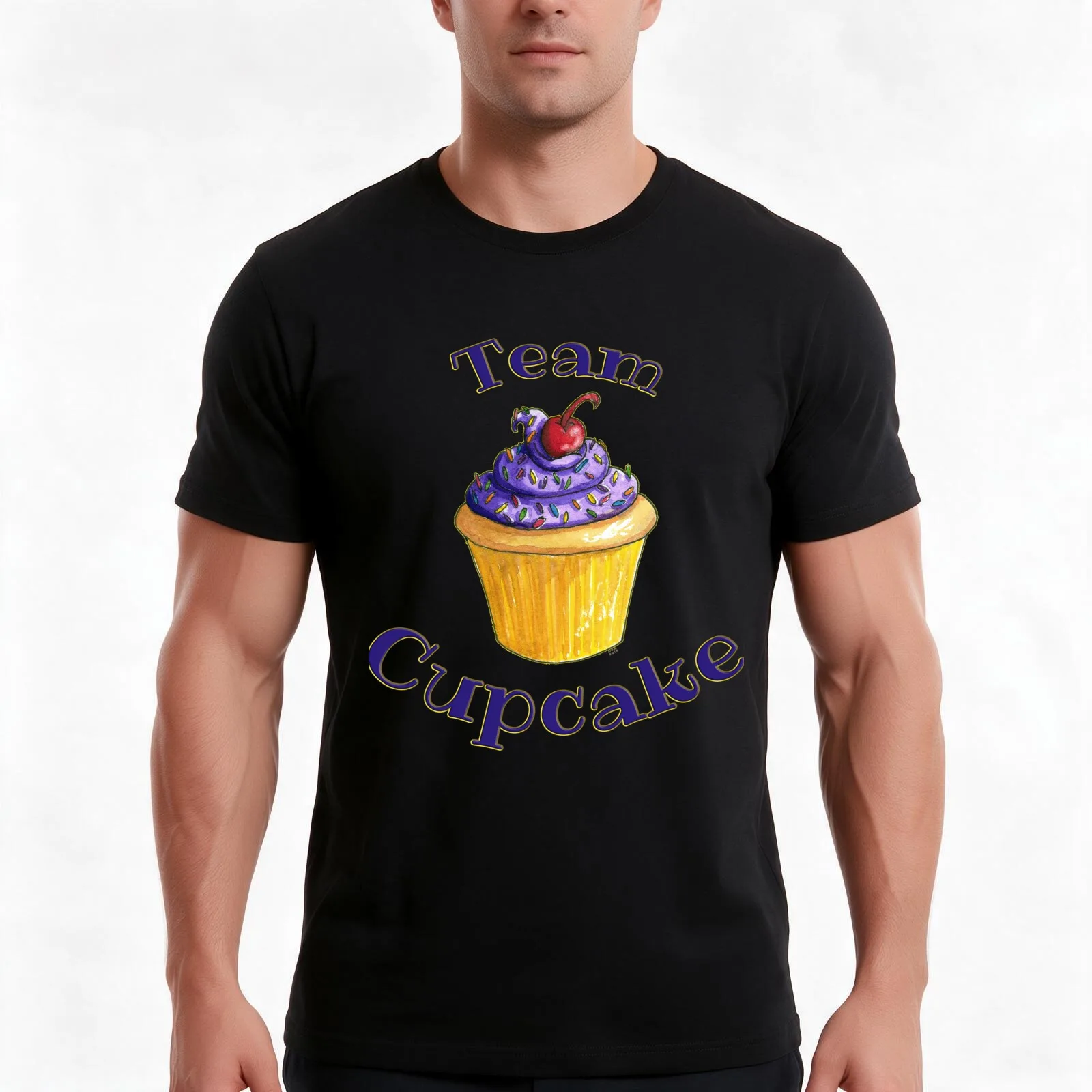 Team Cupcake T-Shirt, Summer Casual Cotton Tee, Oversized Streetwear Tops, Vintage Graphic Print, Loose Fit Short Sleeve