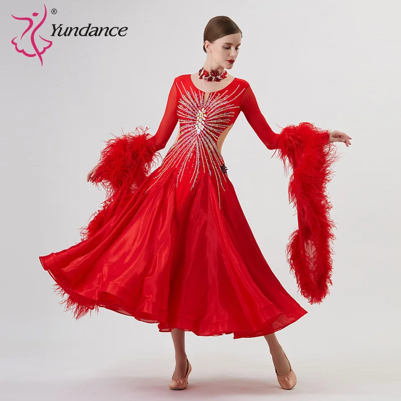 B-22211 New Women Modern Dance Rhinestone Color Diversity Dress Ballroom National Standard Waltz Competition Performance