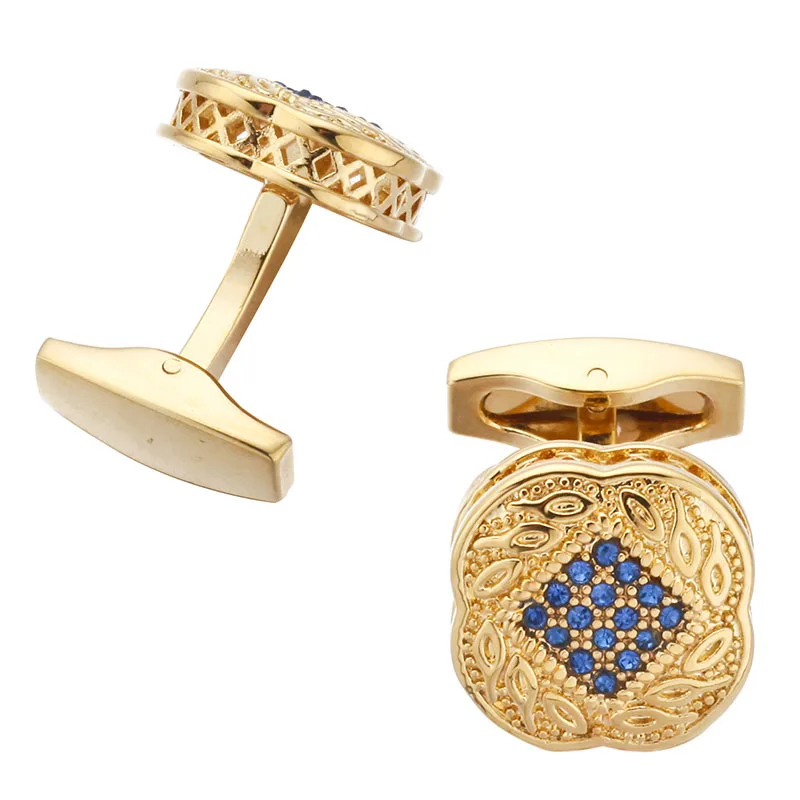 High Quality Men\'s Shirt Cufflinks New Fashion Silvery Gold Color Crystal Metal Cufflinks for Men