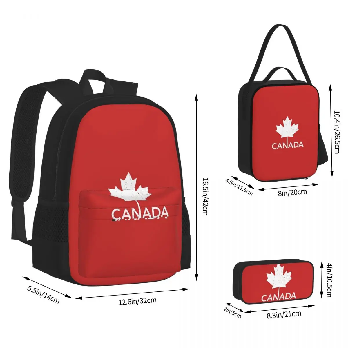 Canada Flag National Culture Backpacks Students Bookbag School Bags Rucksack Lunch Bag Pen Bag Three-Piece Set