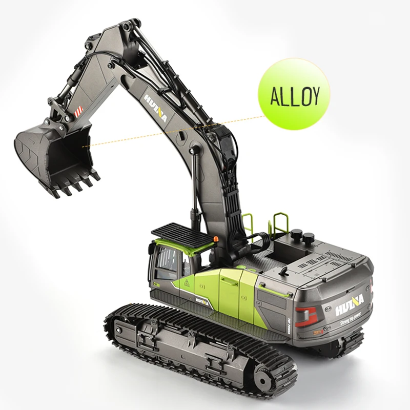 Huina 1:14 RC Excavator 22CH Rotation 1593 Alloy Green RC Remote Control Truck Toys Screw Drive Double Track Engineering Vehicle