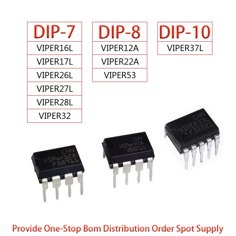 VIPER16L VIPER17L VIPER26L VIPER27L VIPER28L VIPER32 VIPER12A VIPER22A VIPER53 VIPER37L DIP-7 DIP-8 DIP-10 IC chip 5PCS