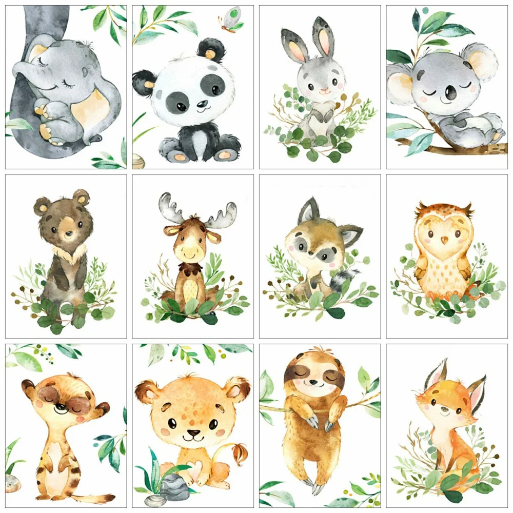 Huacan Full Square/round Diamond Painting Mosaic Fox Elephant Cartoon Home Decor 5d Diy Embroidery Animals Crystal Wall Sticker