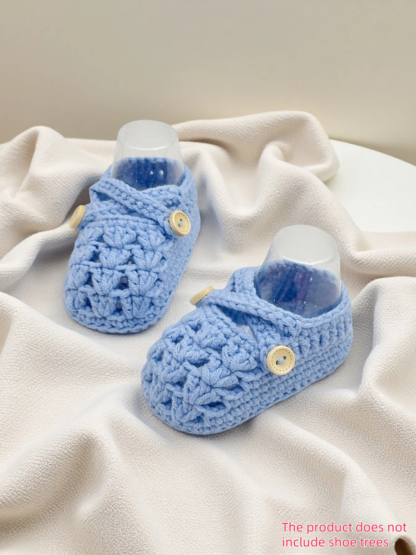 

1 Pair Handmade Baby Booties, Light Blue Crochet Shoes with Button Detail, Soft Knit Infant Slippers
