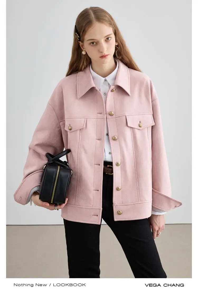 2025년 신상 여성 숏 재킷 스웨이드 크롭 탑 아메리칸 레트로 루즈핏 가을 캐주얼 빈티지 스타일 청년 패션