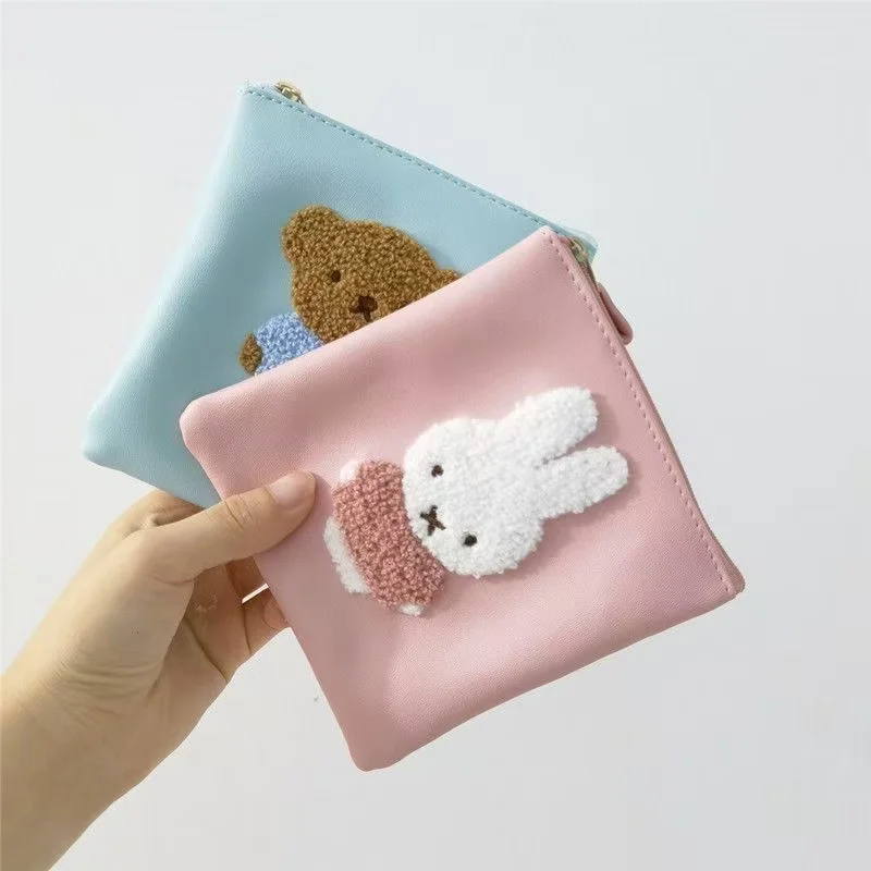 Cartoon Miffy Plush Embroidered PU Storage Bag Coin Cosmetics Lipstick Micro Object Storage Portable Fashion Bag Girls Gift