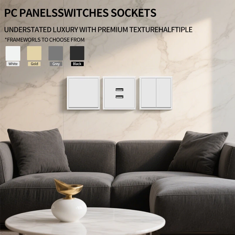 

European Wall Socket EU Outlet, USB Type-C Charging Ports, 1/2 Gang Light Switch, 16A 250V, Flush Mount, White Panel, 80×80mm