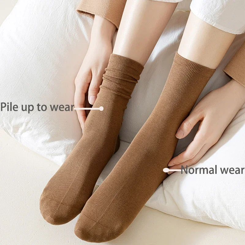 

4 Pairs Women Socks Loose Socks Autumn Winter Japanese Style Ins Boneless Flat Seam Comfortable Mid Tube Cotton Socks Harajuku