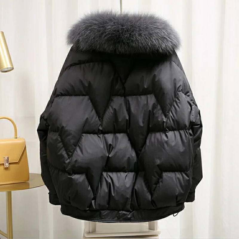 Warm Casual Loose Winter Women\'s Jacket Down Cotton Padded Coats Solid Fur Collar Women\'s Puffer Jacket Outwear