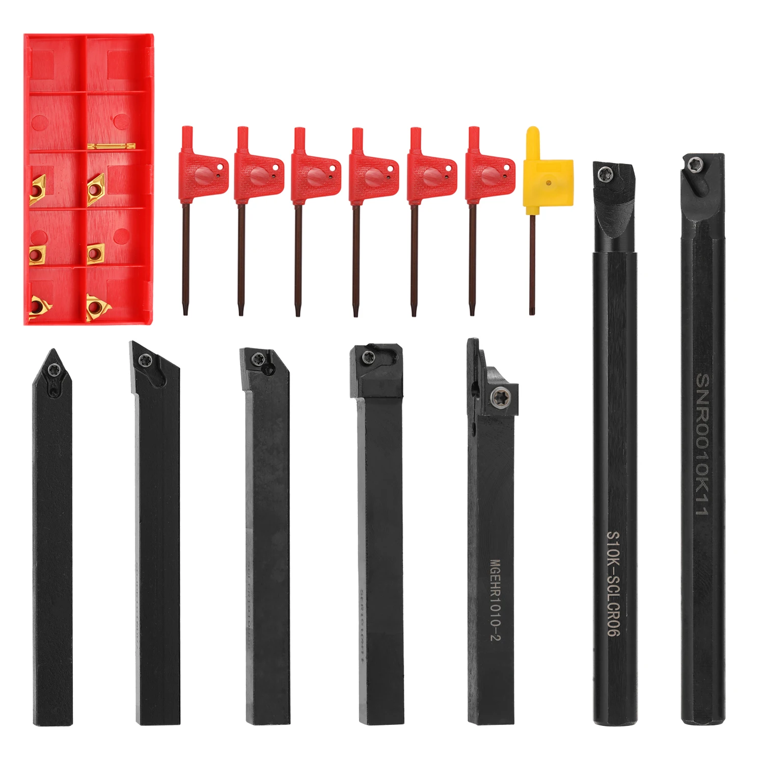 

7pcs 10mm Shank Lathe Turning Tool Holder Boring Bar Lathe Tools Lathe Cutter Metal Turning Rod Holders and Inserts