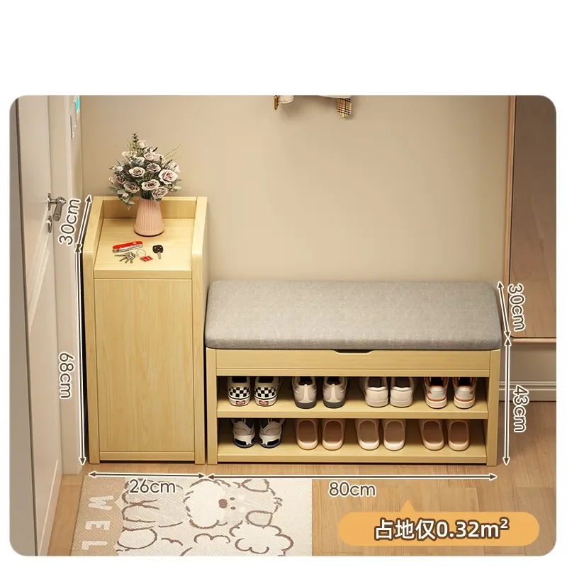 Solid Wood Entryway Shoe Bench with Storage Rack Integrated Seat for Hallway Doorway Home Organization Furniture