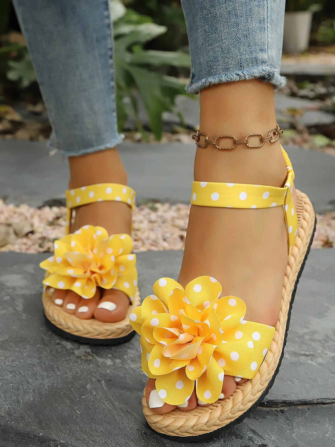 Flache Sandalen zum Hineinschlüpfen mit Schleife, Polka-Dot-Muster, weicher Boden, bequeme flache Schuhe für den Strandurlaub, Damen-Freizeitschuhe – Detail 11