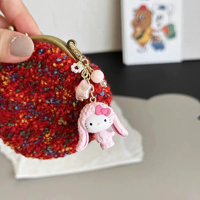 Sanrios Gantungan Kunci Hewan Kartun Kawaii Anime Lucu Hellokittys Dompet Liontin Tali Ponsel Hadiah Aksesori Jimat untuk Anak Perempuan