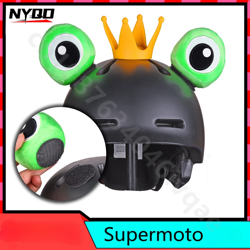 Cute Helmet Adorned Frog Prince's Eyes Motorcycle Full Helmet Decoration Rabbit Ears Crown Horn Accesorios Para Moto