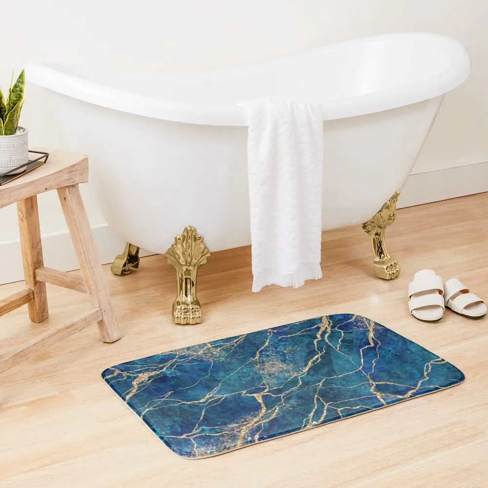 

blue white and gold marble pattern Bath Mat Bathroom Supplies Bathroom Foot Carpets For Bathrooms Anti-Slip Shower Mat