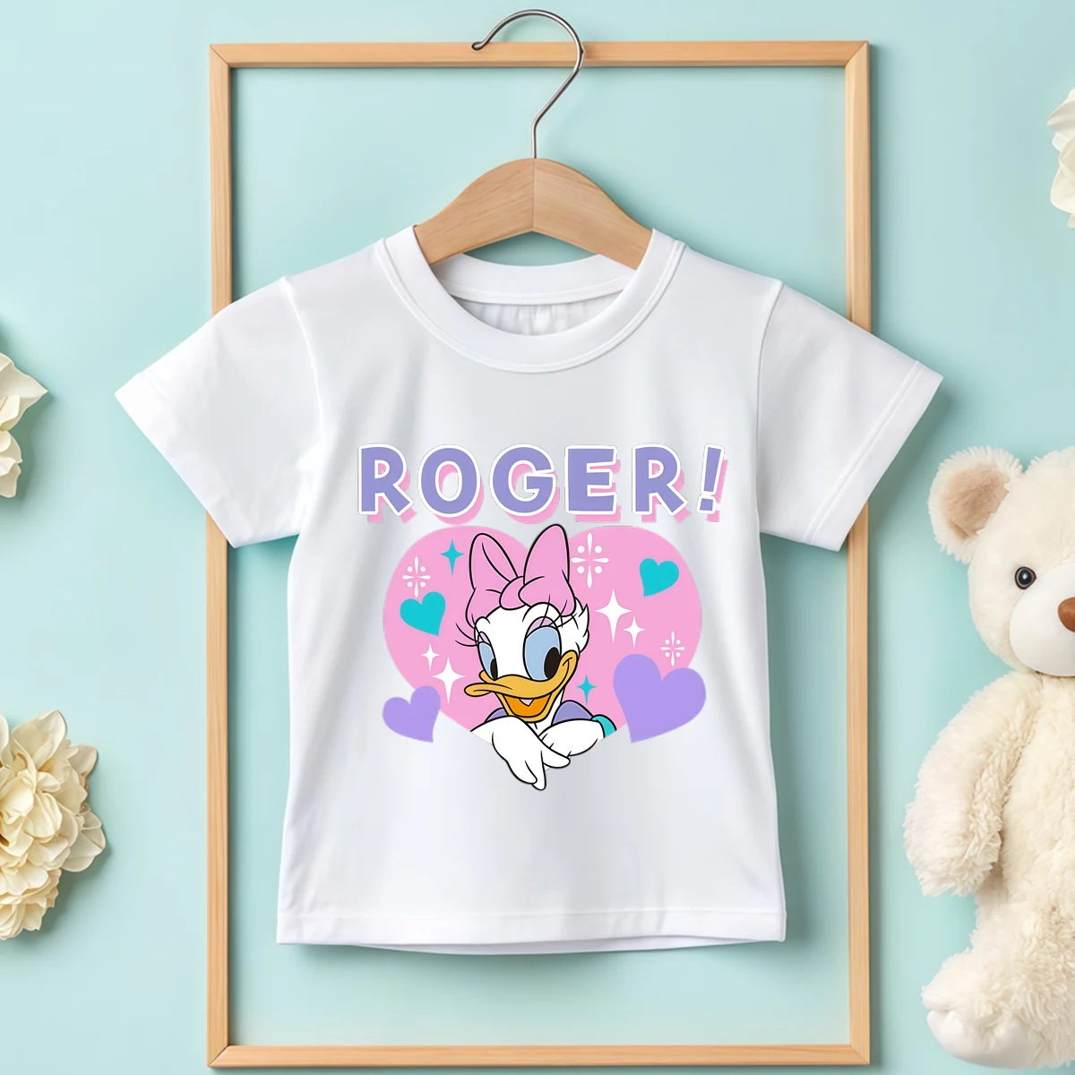 

The Duck Feel Roger Print Pure Cotton Cloths Children’s Base Girl Comfortable T-shirt Outdoor O-neck Short Sleeve T-shirt