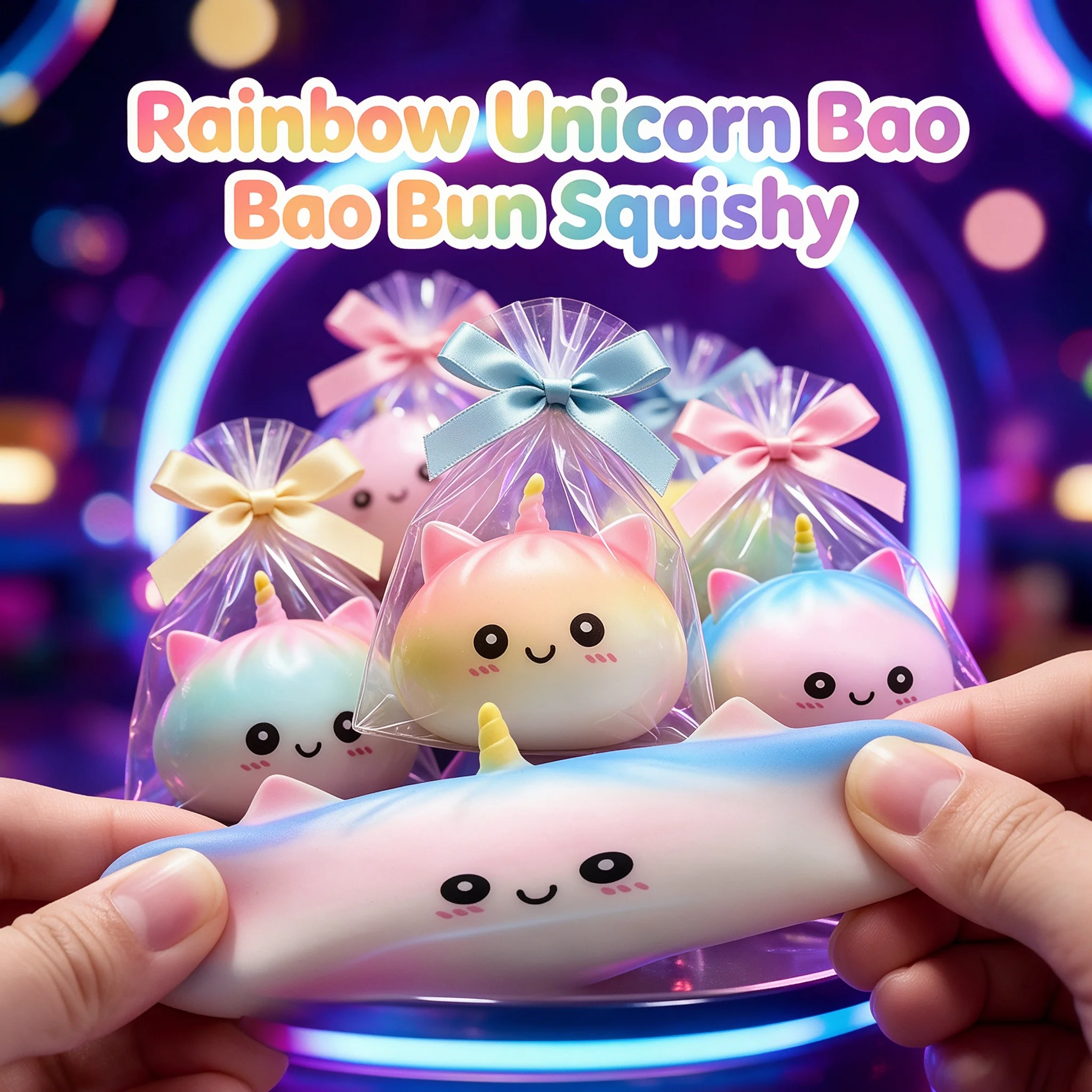 NEW Rainbow Unicorn Bao Bun Dumpling Squishy Toy Bamboo Style Stress Relief Squeeze Ball Fidget Toy Party Favor Gift for Adults