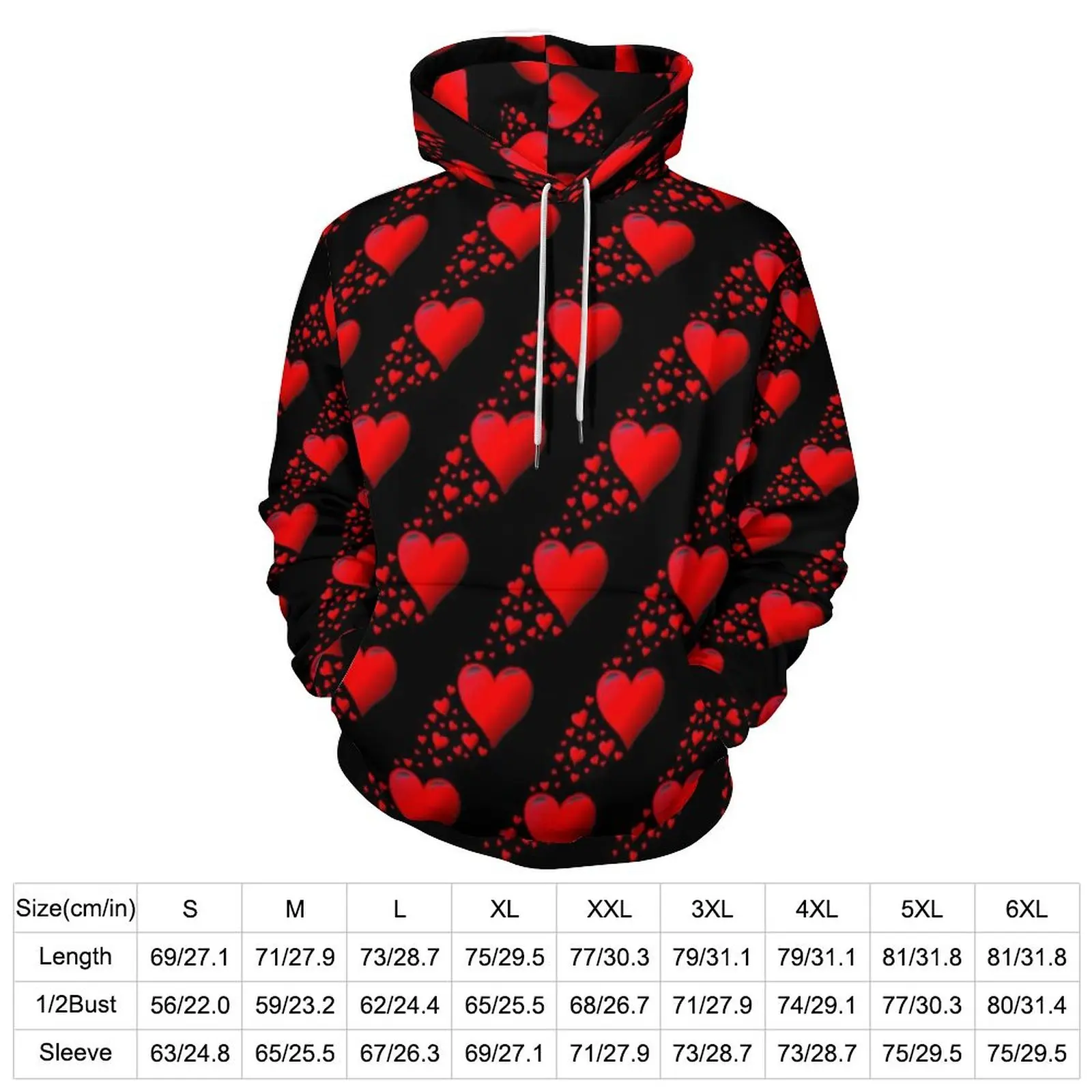 Red Heart Hoodies Valentines Day Harajuku Casual Hoodie Long Sleeve Cool Graphic Sweatshirts Birthday Gift