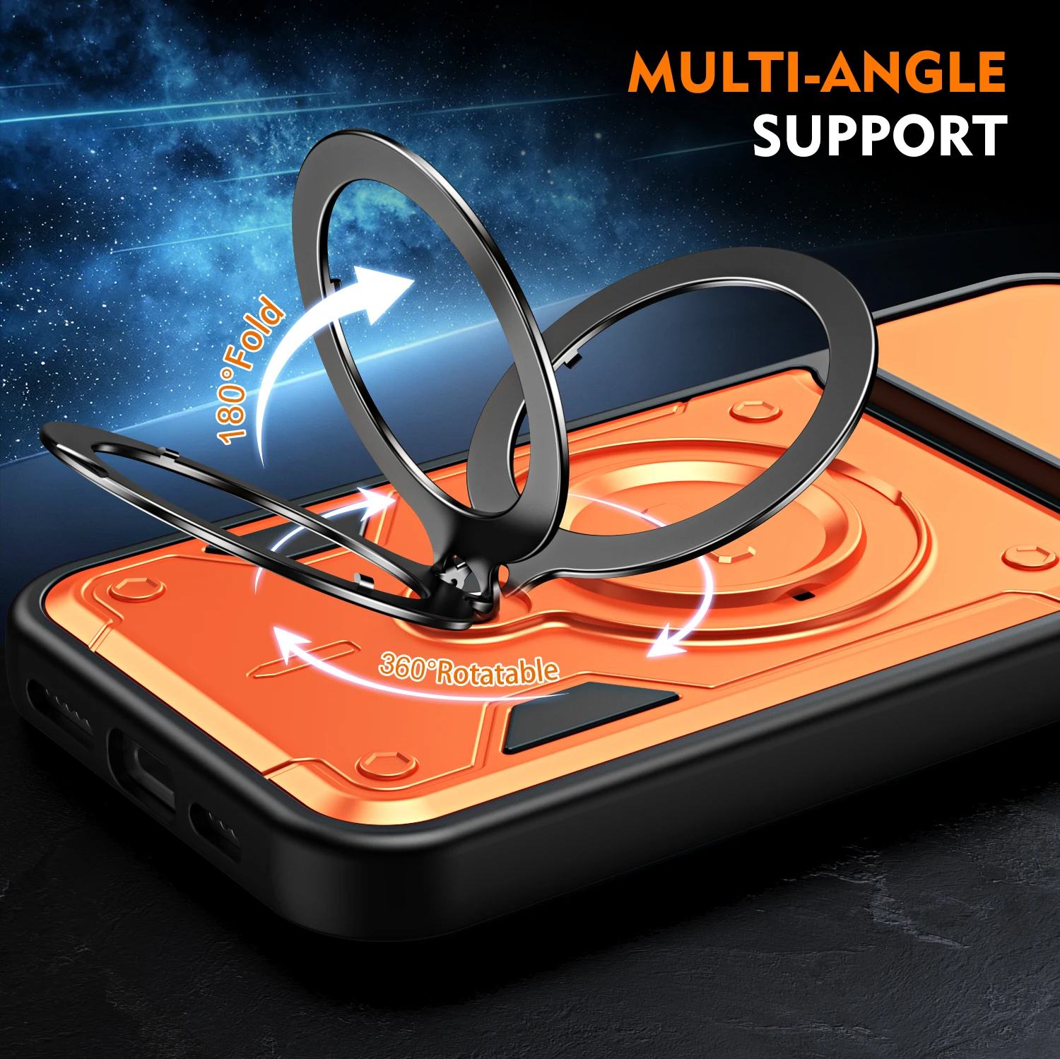 Stoßfeste Hybrid-Doppelschicht-Hülle mit magnetischem Metallringständer für iPhone 17 16 Pro Max, drehbare Schiebe-Kameralinsen-Schutzhülle – Detail 3