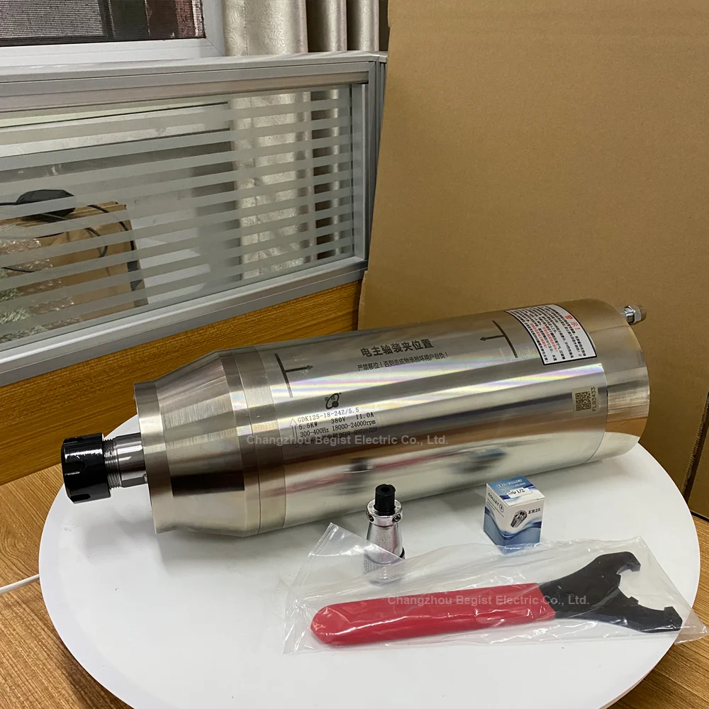 HQD GDK 5.5KW 220V 380V ER25 125mm Constant Torque Water Cooled Spindle Motor With 7.5KW VFD for CNC Stone Metal Processing