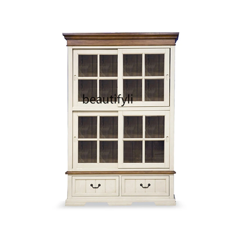 American-Style Simple Solid Wood Single Free Combination Rocky Mountain Bookcase with Door European-Style Furniture