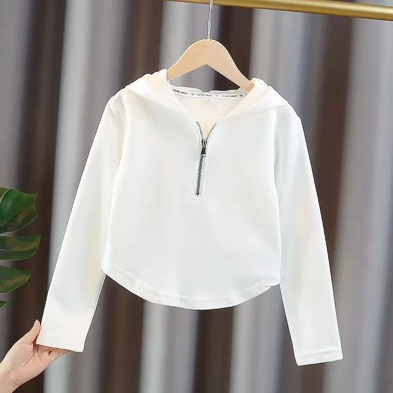 Spring Autumn New Girls Hoodie Solid Color Self-Cultivation Minimalist Long Sleeve Pullover For 3-14Y Teen Kids Sweatshirt