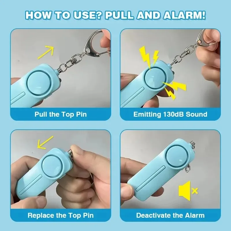 Self Defense Alarm 130dB Anti-wolf Personal Security Alarm for Girl Child Women Emergency LED Alarm with Keychain for Night Run