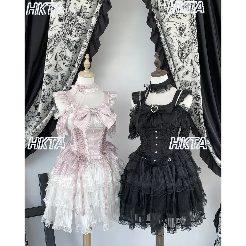 Original Mass-produced Clear Japanese Cute Ballet Dress Women Summer New Sweet Lolita Short-sleeved Dress Y2k Cos Black Dress