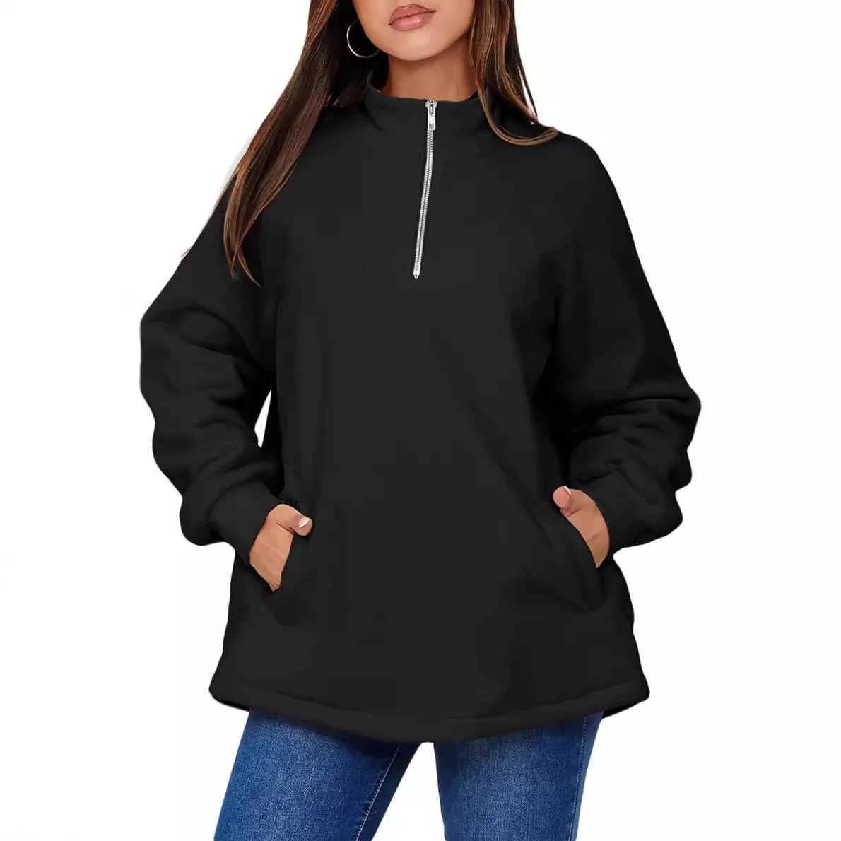 

Новая модная женская полумолния, повседневная модная одежда с длинным рукавом и воротником-стойкой, простой базовый пуловер, кофты, женская одежда, топы