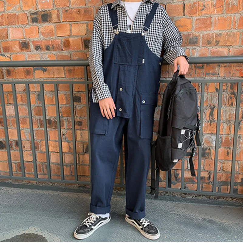 

Мужской комбинезон с широкими штанинами, комбинезон с заниженной промежностью, хлопковые брюки-карго с нагрудником в уличном стиле