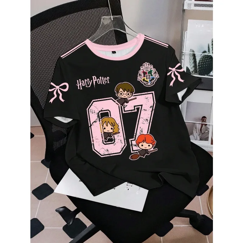 Cute Harry Potter Character T-Shirt Women Men Kawaii Short Sleeve Shirt Summer Oversized Loose Casual Vintage Anime Graphic Top view 2