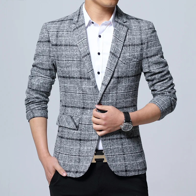 

2025 New Spring Autumn Mens Plaid Blazer Fashion Business Casual Men'S Slim Fit Suit Jacket Large Size Casual Mens Blazer MY331