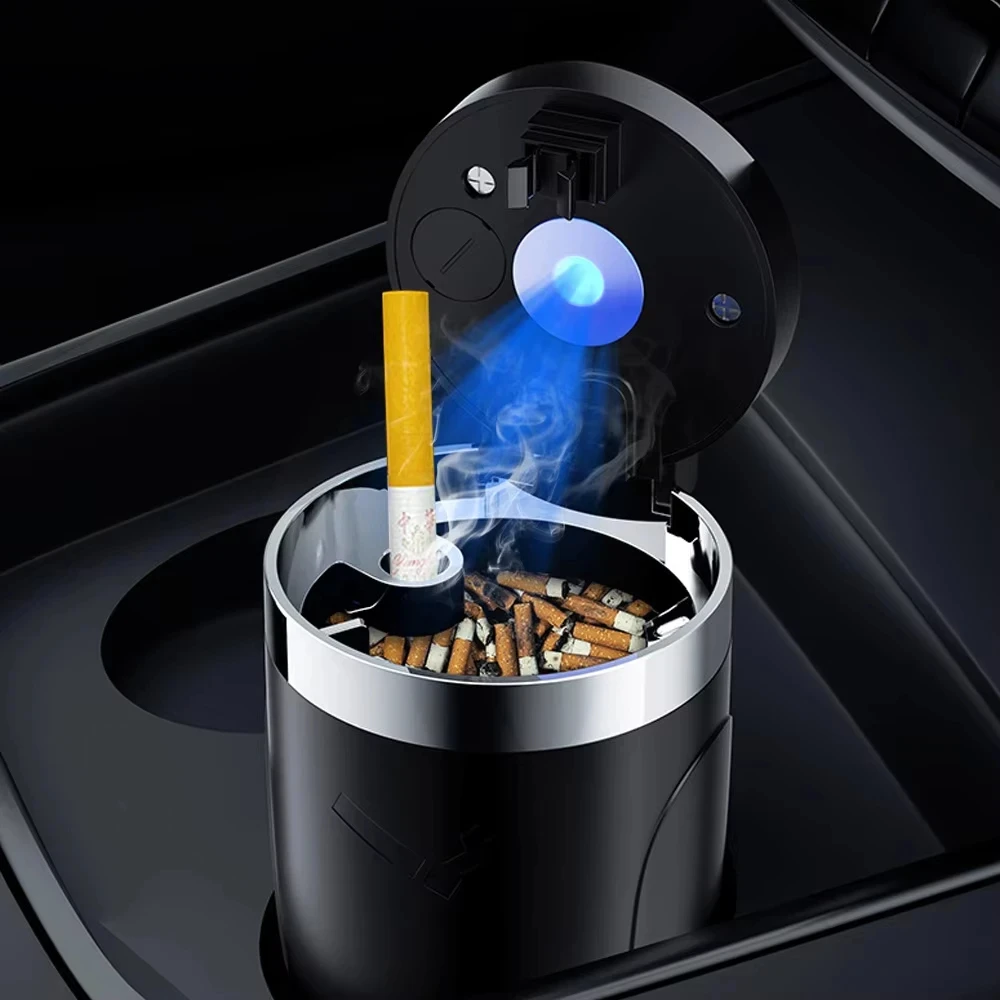 Car Cigarette Ashtray Cup With Lid With LED Light Portable Detachable Vehicle Ashtray Holder Cigarette Ashtray Interior Parts image 2
