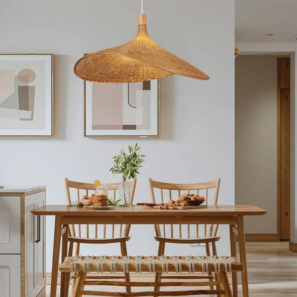 Bambou rotin chapeau de paille lustres chinois décor à la maison suspension E26/E27 plafond suspension lampe pour chambre salle à manger salon