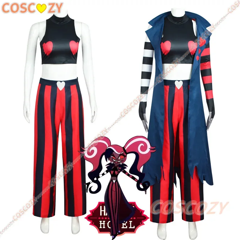 

2025 11 Anime Hazbin Velvet Costume Uniform Cosplay Hotel Fashion Icon Sexy Red Black Stripes Woman Halloween Party Cosp