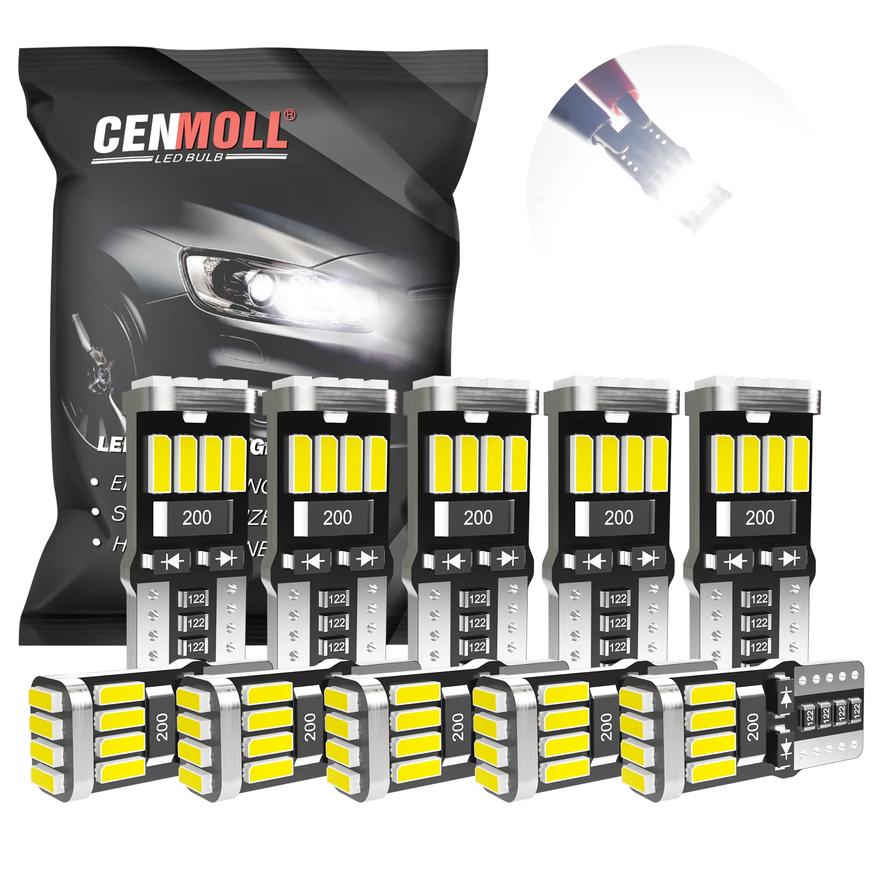 10pcs Auto Innen lampe t10 w5w LED Canbus kein Fehler 12V für BMW Audi Mercedes Toyota Hyundai Ford 194 LED Seiten signal lampe