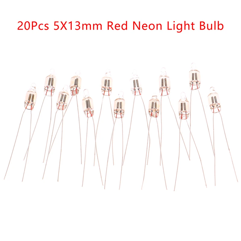 20Pcs Quartz Transparent Glass Neon Indicator Light Red Signs 5X13mm 220V High Temperature Resistance Switch Button Bulbs