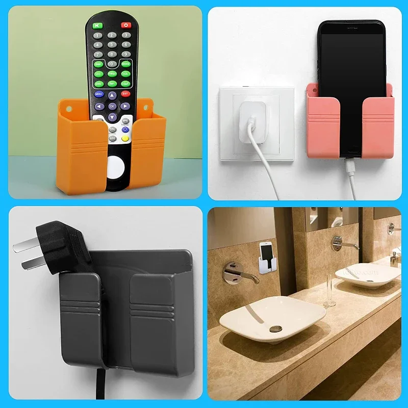 Remote Control Phone Plug Holder Portable Storage Boxes Punch Free Charging Holders Storage Racks Space Saver Stand Containers