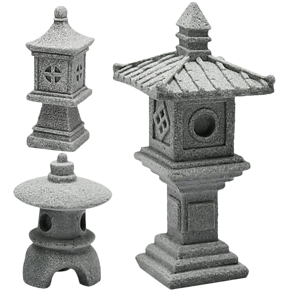 

3PCS Stone Lantern Decor Mini Pagoda Statue Japanese Garden naments Zen Tower Bonsai Aquarium Hiding Cave Landscape