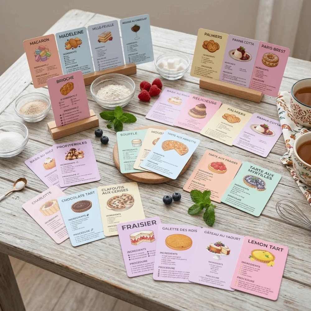 Vintage Dessert Baking Recipe Cards Retro Ingredient Lists Sweet Dessert Recipe Postcards Portable Pocket-Sized Message Cards