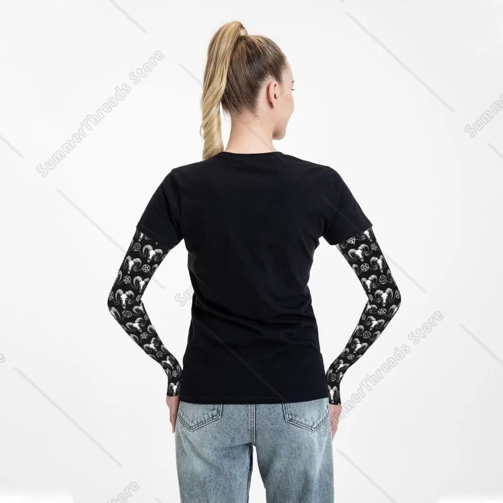 Gothic Cool Goat Skull Arm Sleeves for Men Women Cooling Sun Protection Sports Arm Sleeves To Cover Arms