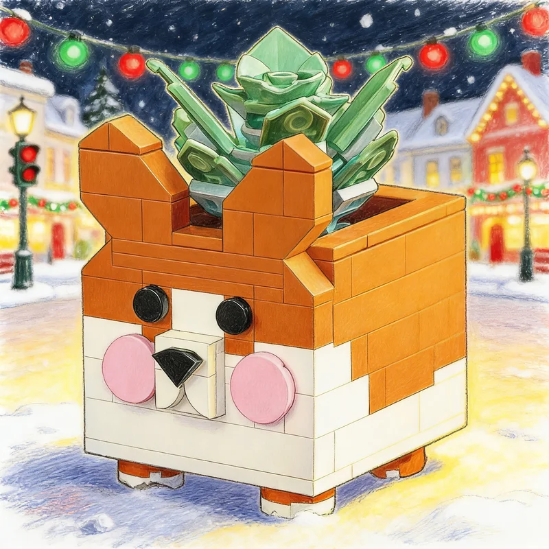 157 Pezzi MOC Botanicals Il Vaso per Corgi Un Tributo Blu, Blocchi da Costruzione Architettonici, Giocattolo Educativo, Regalo di Natale