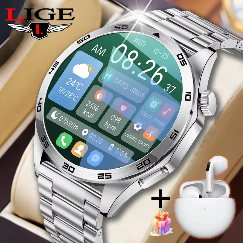 LIGE Smart Watch For Huawei Xiaomi Bluetooth Earphones Smartwatch ECG Heart Rate Monitor Men Watch Bluetooth Call Sports Fitness